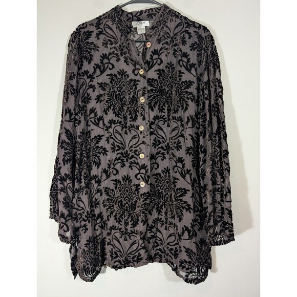 Anes. A Womens Black Burnout Velvet Sheer Blouse Sz XL Grunge Whimsigoth Fairy - Picture 4 of 7